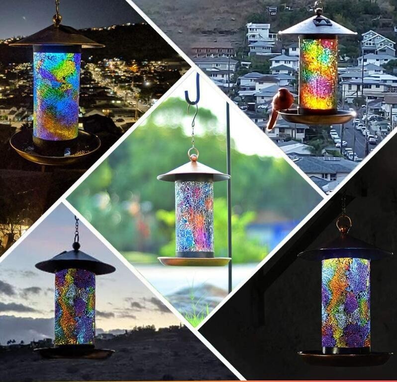 Decorative bird feeder with solar lights
