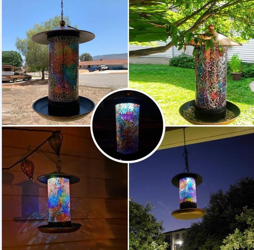 Decorative bird feeder with solar lights