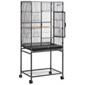 Bird Cage, 24.6 X 16.7 X 53.9 Inch, Flat Top, Wrought Iron Bird Flight Cage With Perches, Slide-Out Tray And Plastic Feeders, Casters, For Parrot, Blue Tit, Cockatiel, Canary, Budgerigar, Conure