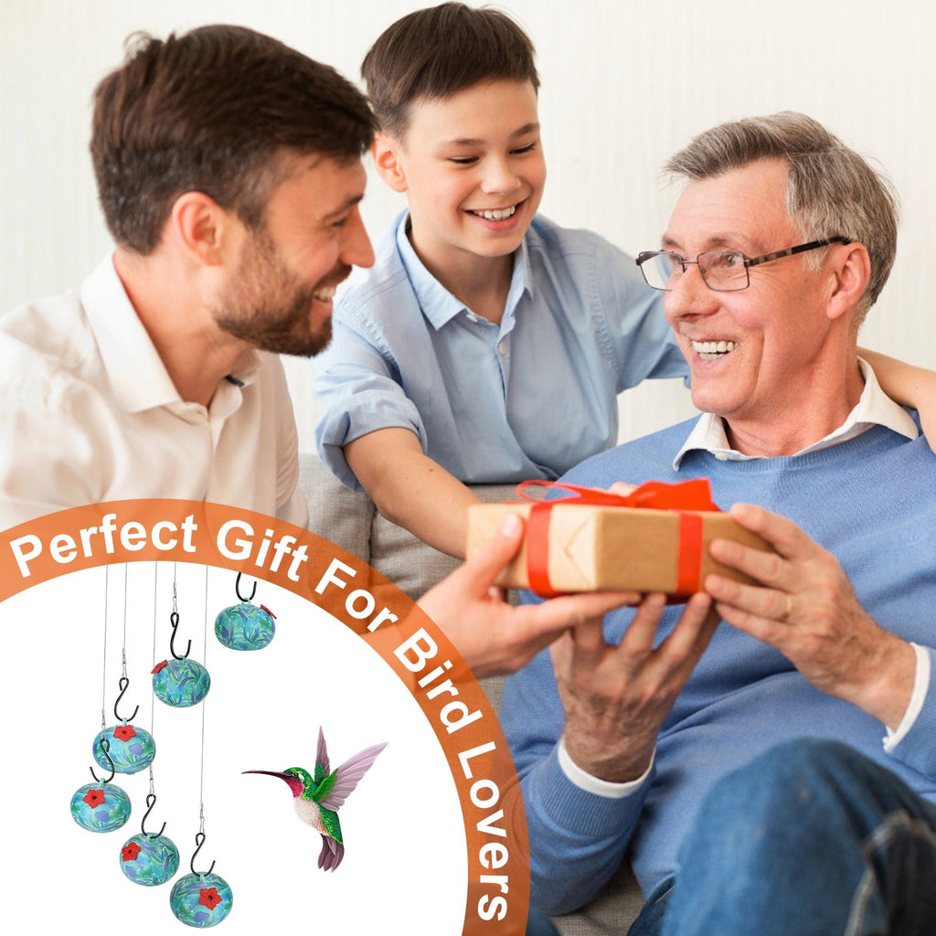 Three generations of men sharing a gift with text 'Perfect Gift For Bird Lovers' and bird-themed product.