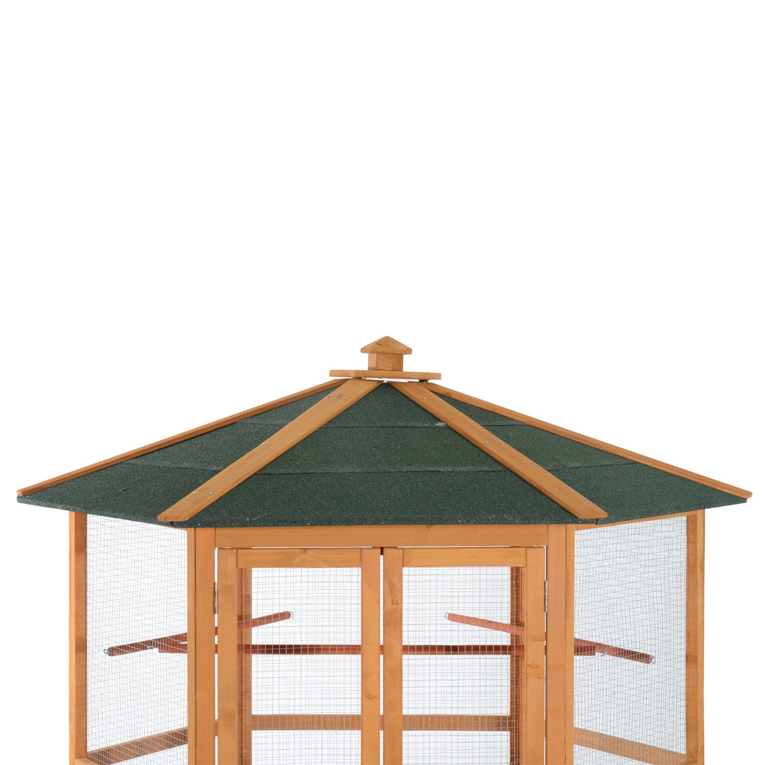 69 Large Wooden Bird Aviary Hexagonal Outdoor Aviary Flight Bird Cage With Covered Roof, Brown