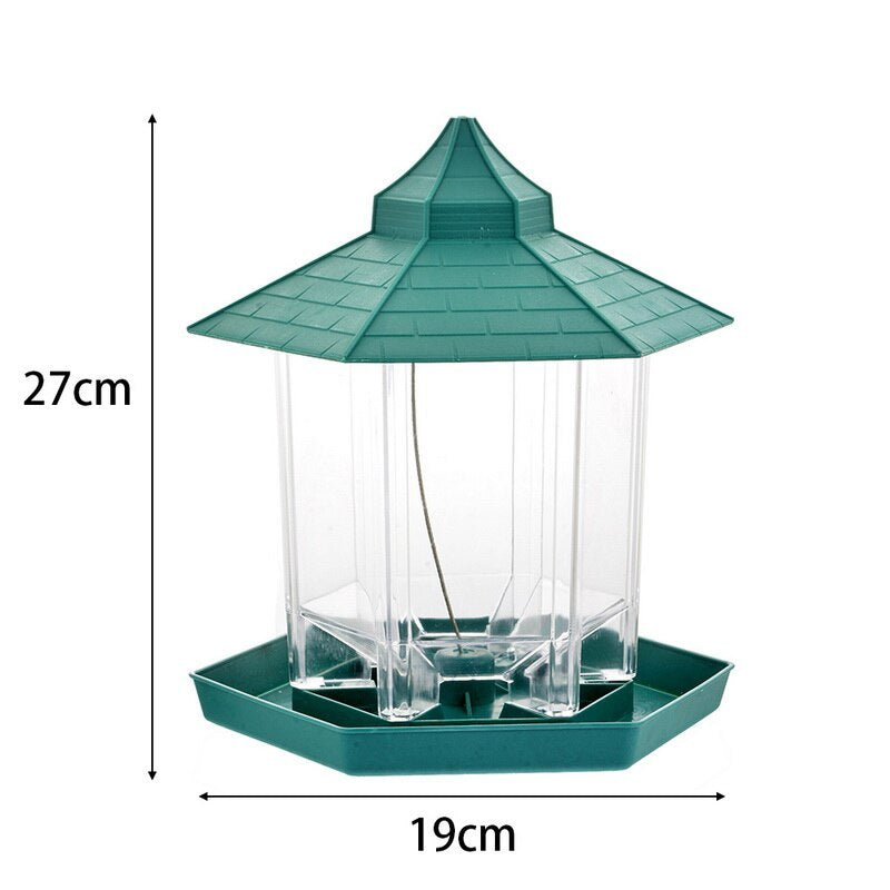 Green bird feeder with dimensions