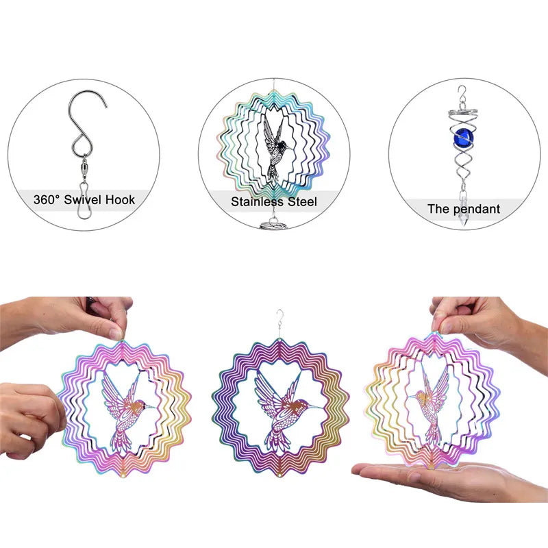 Hummingbird Wind Chimes Crystal Sun Catcher Stained Garden Decoration