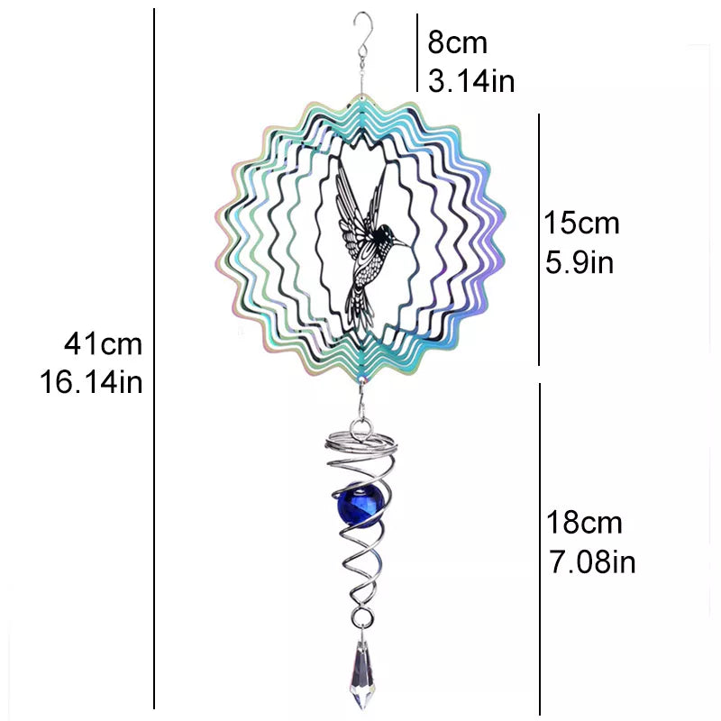 Hummingbird Wind Chimes Crystal Sun Catcher Stained Garden Decoration